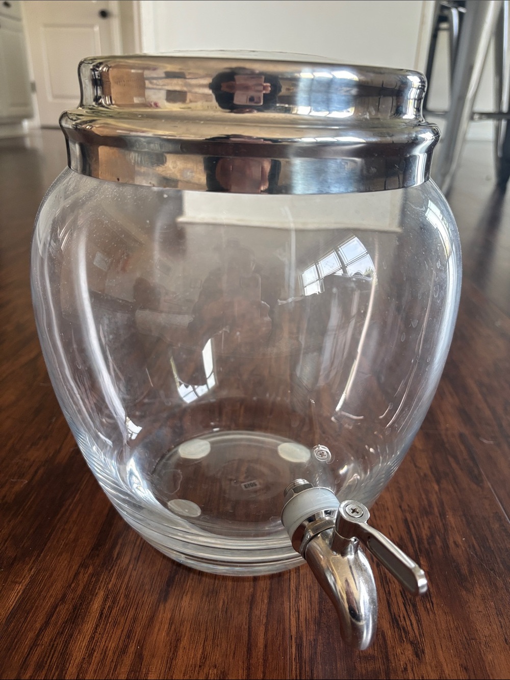 Pottery Barn Glass Beverage Dispenser with Silver Lid